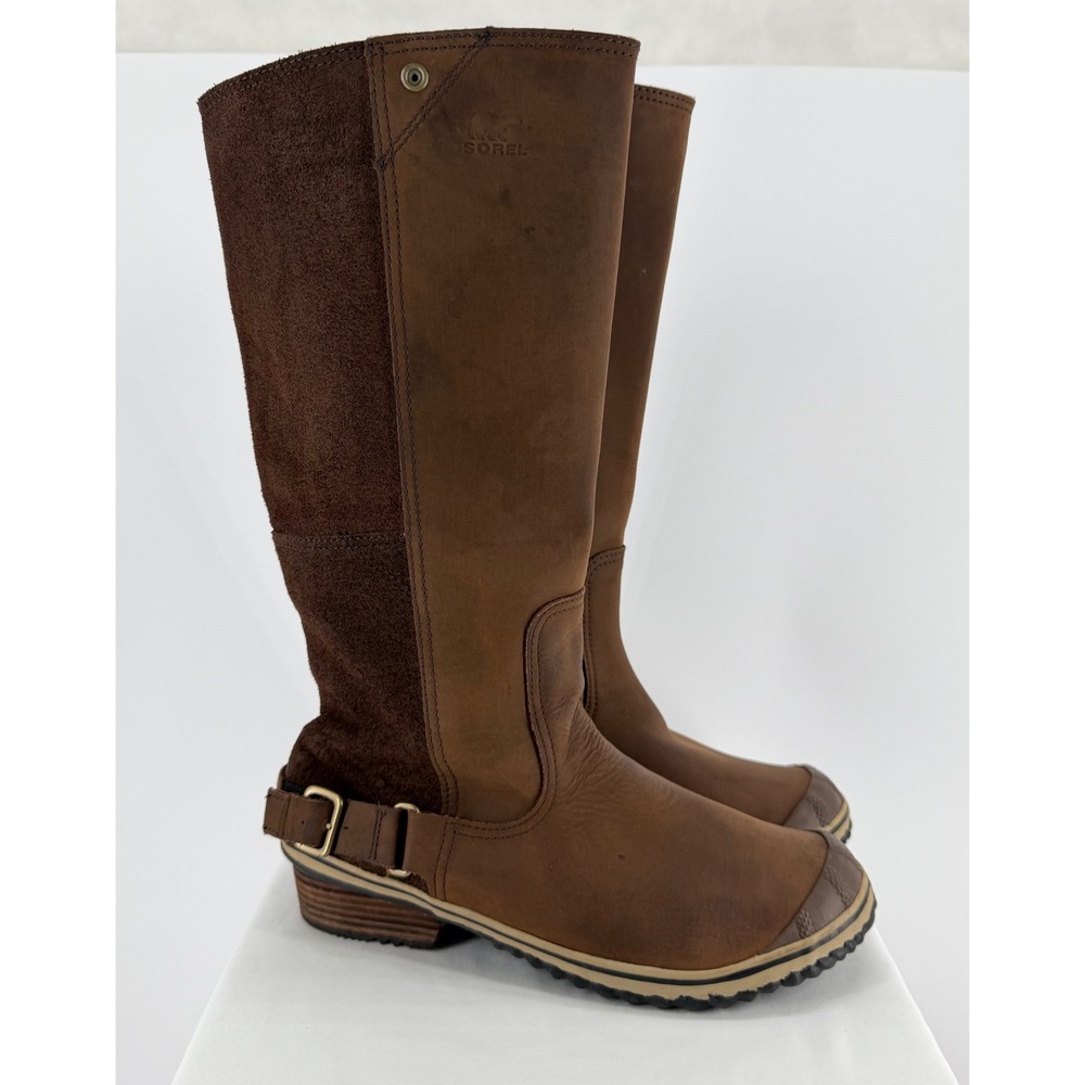 Sorel Slimboot Riding Boots Brown Leather Suede Waterproof NL2108-257 Womens 10